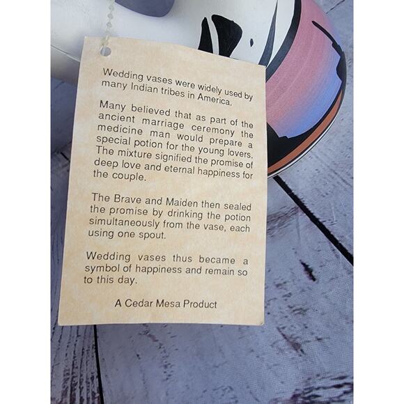 Vintage Native American Pottery Navajo Wedding Vase Signed Blue Pink Orange 5.5" - Picture 6 of 8